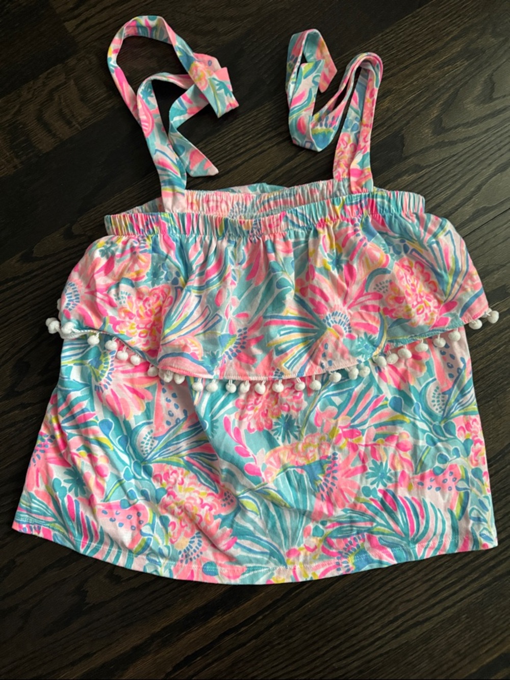 Lilly Pulitzer Pink Blue Green Floral Ruffle Tank Top